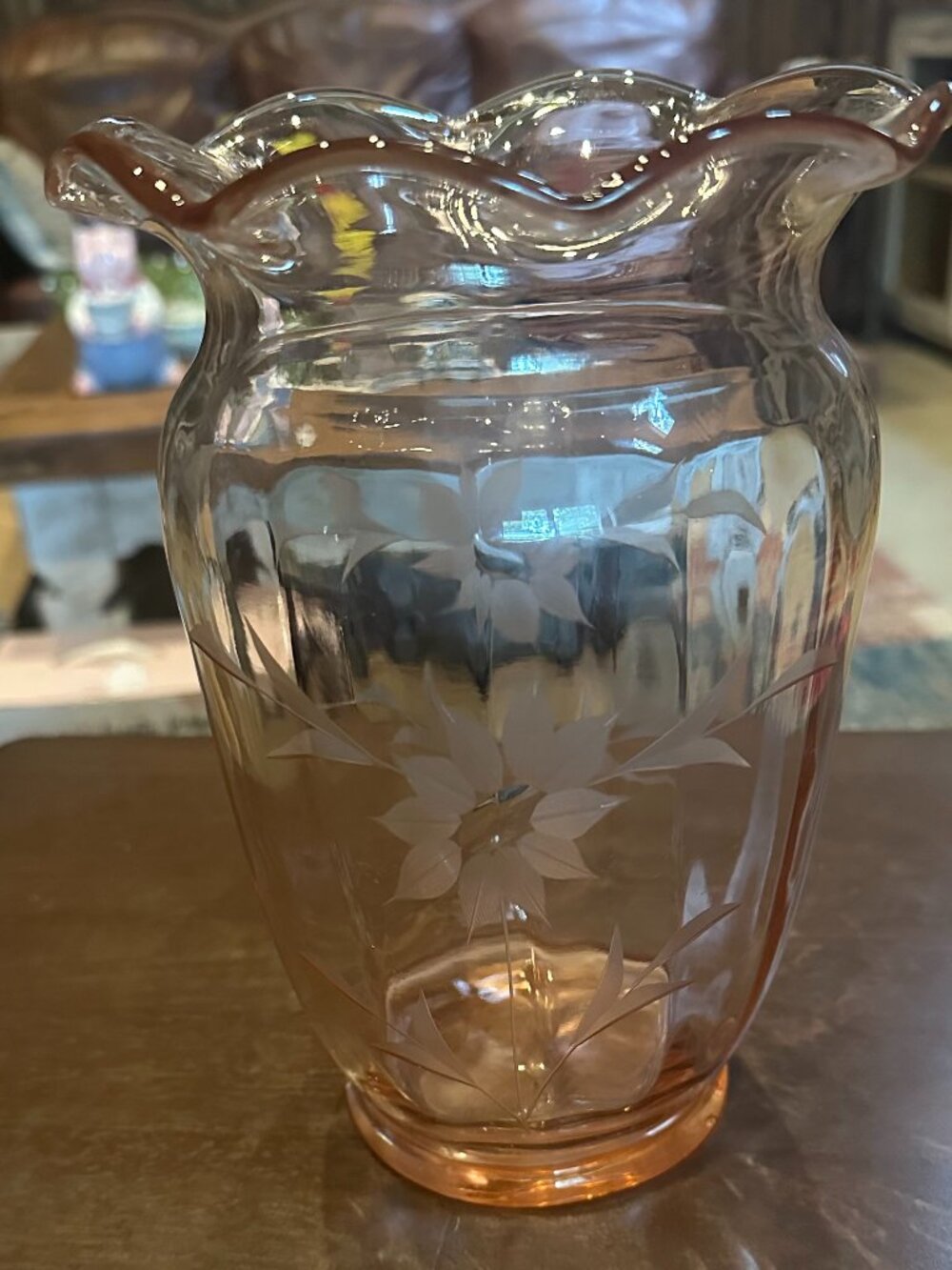 Vintage pink depression glass vase